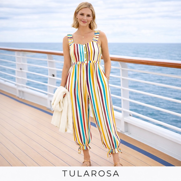 Anthropologie Tularosa Stripe Ruffle Strap and Hem Jumpsuit EUC Boho Size S - Picture 11 of 15